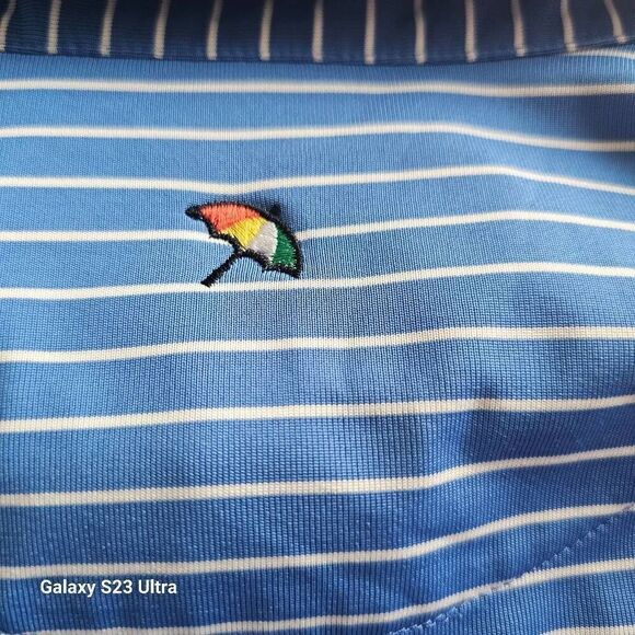 Donald Ross mens Sz M blue white striped golf polo shirt logo print - Picture 5 of 8